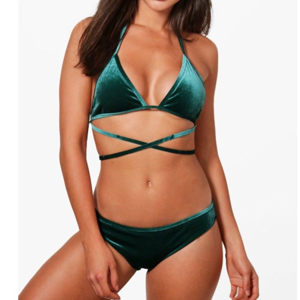 Sexy Green “velvet” strappy bikini